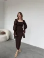 Bağlamalı Kol Tasarımlı Modern Kahve Elbise