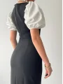 Balon Kol Kare Yaka Siyah Elbise
