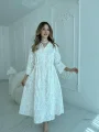 Beyaz Bel Çevresi Bağcıklı Brode Elbise