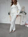 Beyaz Yüksek Bel Pileli Palazzo Pantolon