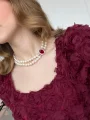Bordo taşlı iki sıra inci kolye