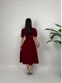 CEKET YAKA BALON KOL DÜĞME DETAY BORDO ELBİSE
