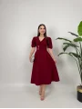CEKET YAKA BALON KOL DÜĞME DETAY BORDO ELBİSE