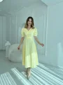 CEKET YAKA BALON KOL DÜĞME DETAY SARI ELBİSE