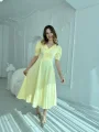 CEKET YAKA BALON KOL DÜĞME DETAY SARI ELBİSE