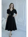 CEKET YAKA BALON KOL DÜĞME DETAY SİYAH ELBİSE