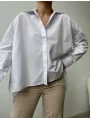 Çift Kat Yaka Gizli Düğmeli Beyaz Gömlek