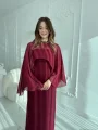 Çıkarılabilir Şal Detaylı Zarif Bordo Elbise