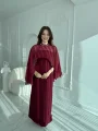 Çıkarılabilir Şal Detaylı Zarif Bordo Elbise