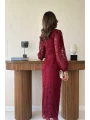 Dantel Maxi Boy Bordo Elbise