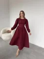 Drapeli Korsaj Detaylı Bordo Elbise
