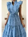 Fisto Kumaş Mavi Kemer Detaylı Elbise