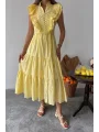 Fisto Kumaş Sarı Kemer Detaylı Elbise