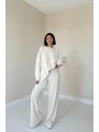 Fitilli Kazak ve Pantolon Takım - Krem