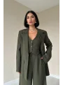 Haki Klas Ceket ve Yelek ve Pantolon Takım