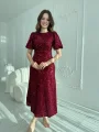 Işıltılı Vatkalı Pul Payet Bordo Elbise