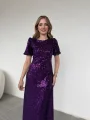 Işıltılı Vatkalı Pul Payet Mor Elbise