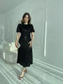 Işıltılı Vatkalı Pul Payet Siyah Elbise