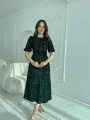 Işıltılı Vatkalı Pul Payet Zümrüt Elbise