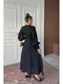Jakarlı Kemer Detaylı Tam Boy Siyah Elbise