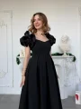 Kalp Yaka Pileli Etek Siyah Prenses Kesim Abiye Elbise