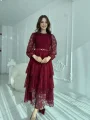 Kat Kat Volanlı Dantel Kumaş Bordo Elbise
