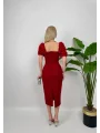 Kol Detaylı Bordo Midi Boy Elbise