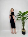 Kol Detaylı Siyah Midi Boy Elbise