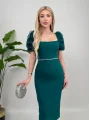 Kol Detaylı Zümrüt Midi Boy Elbise