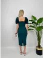 Kol Detaylı Zümrüt Midi Boy Elbise