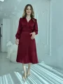 Kuşaklı, Dökümlü ve Şık Tensel Saten Bordo Elbise
