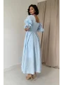 Mavi Kolu Lastikli Brode Prenses Elbise