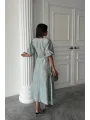 Mint Işıltılı Kemerli Kruvaze Elbise