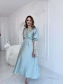Mint Işıltılı Kemerli Kruvaze Elbise