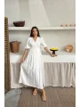 Müslin Kumaş Kuşaklı Uzun Beyaz Elbise