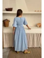Müslin Kumaş Kuşaklı Uzun Mavi Elbise