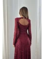 Parla Bordo Pul Parıltılı Midi Boy Elbise