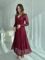 Parla Bordo Pul Parıltılı Midi Boy Elbise