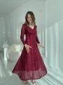 Parla Bordo Pul Parıltılı Midi Boy Elbise