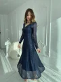 Parla Lacivert Pul Parıltılı Midi Boy Elbise