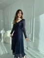 Parla Lacivert Pul Parıltılı Midi Boy Elbise
