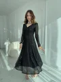 Parla Siyah Pul Parıltılı Midi Boy Elbise