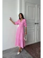Pembe Bel ve Kol Ucu Gipeli Elbise