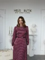Retro Stil Bordo Saten Puantiyeli Midi Elbise