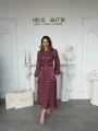 Retro Stil Bordo Saten Puantiyeli Midi Elbise