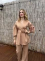 ROSA GÜL KEMER DETAYLI CAMEL İKİLİ TAKIM