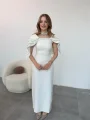 Şık Kat Detaylı Angel Model Beyaz Elbise