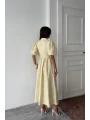 Sivri Bebe Yaka Balon Kollu Sarı Brode Elbise