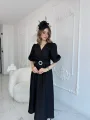 Siyah Işıltılı Kemerli Kruvaze Elbise