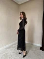 Parla Siyah Pul Parıltılı Midi Boy Elbise